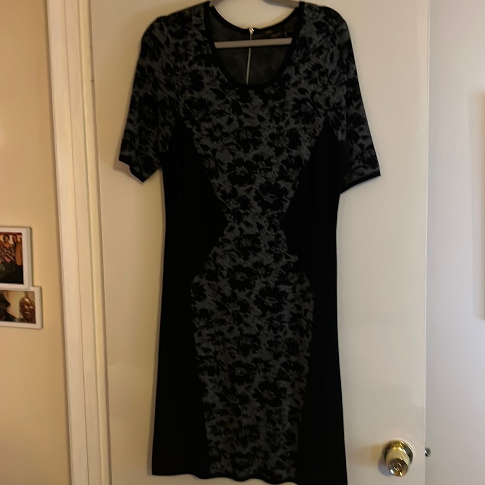 Sweater dress (short sleeve) with exposed back zipper.